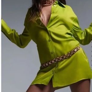 Lime Chartreuse Button up Over Shirt / Dress